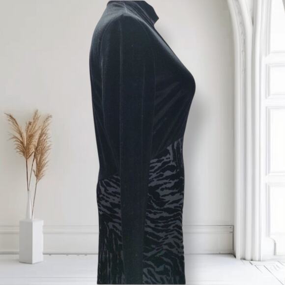 Vintage 90s Black Velvet Burnout Maxi Dress Mock Neck Animal Print Size 12 - Picture 6 of 12